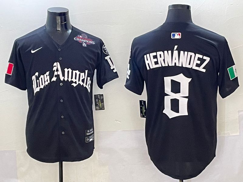 Men Los Angeles Dodgers #8 Hernandez Black Five generations Joint Name 2025 Nike MLB Jersey style 7